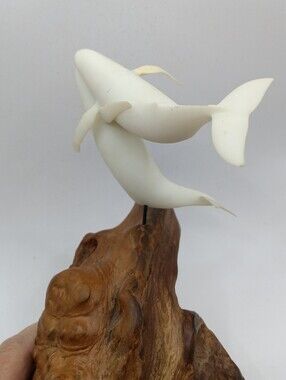 John Perry Humpback Whales Dancing In Sculpture Burlwood Base